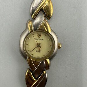 Croton Watch Women Two Tone Silver Gold 18MM Small Round Dial New Battery 6.5"